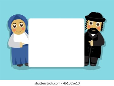 orthodox Jewish couple and blank white background