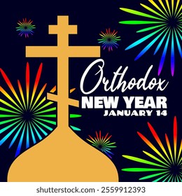 Orthodox New Year to celebrate on January 14th. Happy Orthodox new year event banner.