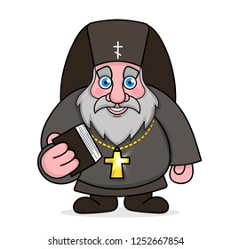 Orthodox priest with Bible and cross on neck vector illustration.