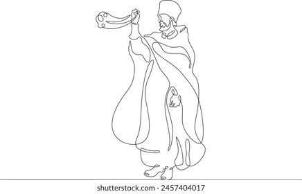 Orthodox priest. Christian minister of worship. Male priest in full length in religious vestments.Religion. One continuous line . Line art. Minimal single line.White background. One line drawing. 