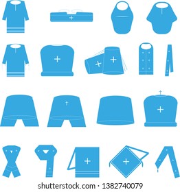 Orthodox Priest's Liturgical Vestments - Set Of Minimalistic Icons In Blue Colors 