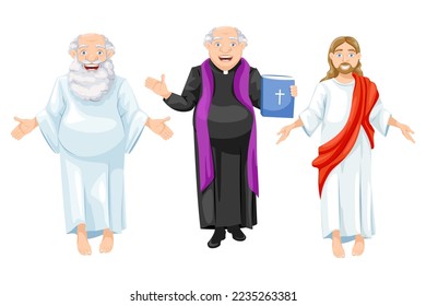 Orthodox saints, catholic saints, holy people. Vector cartoon illustration.