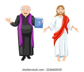 Orthodox saints, catholic saints, holy people. Vector cartoon illustration.