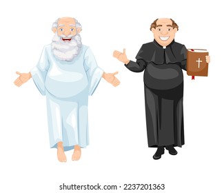 Orthodox saints, catholic saints, holy people. Vector cartoon illustration.