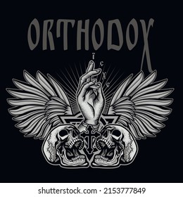 Orthodox sign with skull, grunge vintage design t shirts