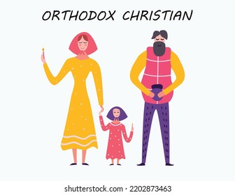 orthodox traditional christian couple character illustration on white isolated background.