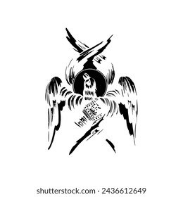 Orthodox vintage stamp of Eagle symbol Saint John. Christian illustration black and white in Byzantine style