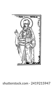 Orthodox vintage stamp of Saint Paul the Apostle. Christian illustration black and white in Byzantine style 