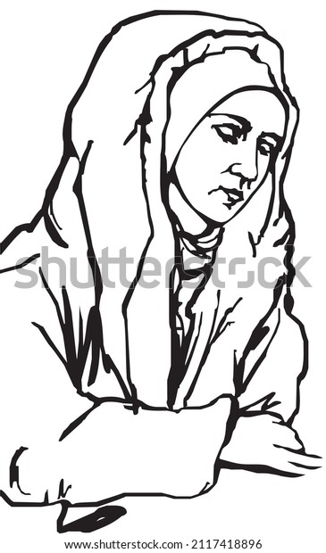 Правоверная, молодая мусульманка, в длинной одежде. Векторный линейный художественный рисунок Андрея Бондаренко