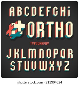 Orthogonal Projection Font. Color On Dark Background