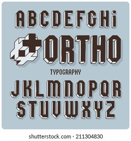 Orthogonal projection font. Dark on light blue background