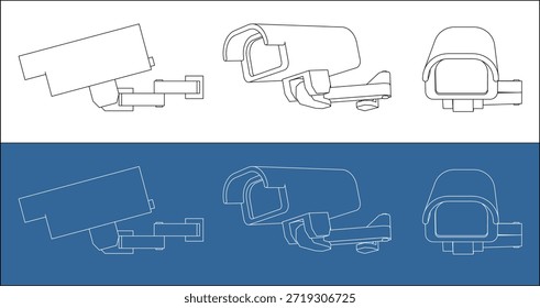 Dibujo técnico de la cámara CCTV de bala ortográfica con soporte de montaje