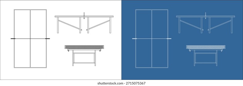 Orthographic Projection Plan of Table Tennis Table Technical Blueprint Layout