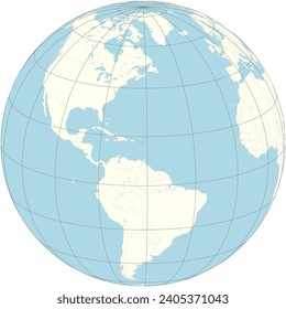 La proyección ortográfica del mapa del mundo con Antigua y Barbuda en su centro. un país independiente de la Commonwealth compuesto por sus dos islas homónimas y varias más pequeñas del Caribe