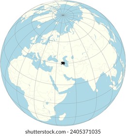 La proyección ortográfica del mapa del mundo con Azerbaiyán en su centro. un país de la región del Cáucaso meridional, en la encrucijada de Europa oriental y Asia occidental