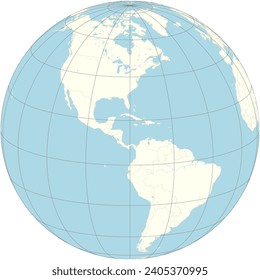 The orthographic projection of the world map with Bajo Nuevo Bank (Petrel Islands) at its center. a small, uninhabited reef in the western Caribbean Sea