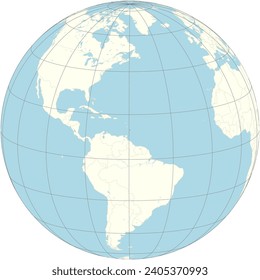 The orthographic projection of the world map with Barbados at its center. an island country in the Lesser Antilles of the West Indies