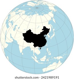 The orthographic projection of the world map with China at its center. a populous nation in East Asia.