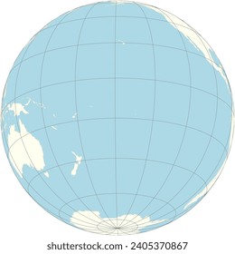The orthographic projection of the world map with Cook Islands at its center. a self-governing island country in the South Pacific Ocean in free association with New Zealand