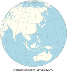 Die orthographische Projektion der Weltkarte mit Hongkong im Zentrum. eine besondere Verwaltungsregion Chinas in Ostasien