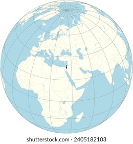 The orthographic projection of the world map with Israel at its center. a country in the Middle East,located on the southeastern shore of the Mediterranean Sea