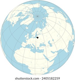 The orthographic projection of the world map with Lithuania at its center. a country in the Baltic region of Europe