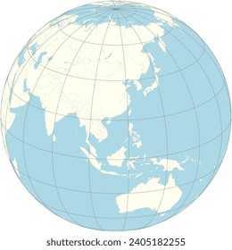 The orthographic projection of the world map with Macao at its center. a special administrative region on the southern coast of China