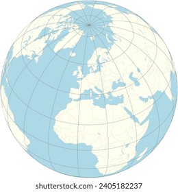 La proyección ortográfica del mapa del mundo con Mónaco en su centro. una pequeña ciudad-estado en la Riviera Francesa en Europa Occidental