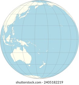 The orthographic projection of the world map with Nauru at its center. a tiny island country in Micronesia,northeast of Australia