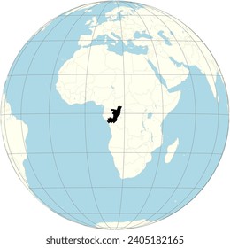 The orthographic projection of the world map with Republic of the Congo at its center. a country in Central Africa