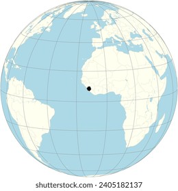 The orthographic projection of the world map with Sierra Leone at its center. a country on the southwest coast of West Africa