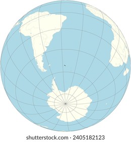 La proyección ortográfica del mapa del mundo con Georgia del Sur y las Islas en su centro. Territorio británico de ultramar en el Océano Atlántico meridional