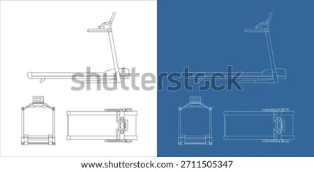 Orthographic Technical Blueprint of Treadmill Gym Equipment