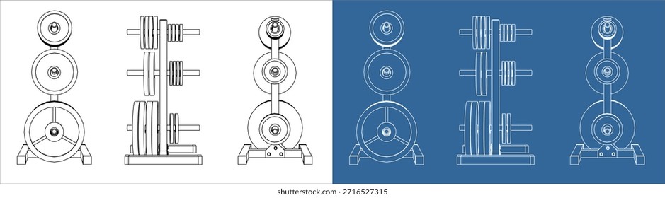 Orthographischer technischer Plan von Barbell Weight Plate mit Messungen