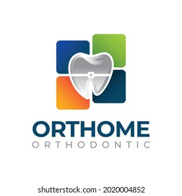 orthome orthodontic logo, eye catching window and braces tooth vector