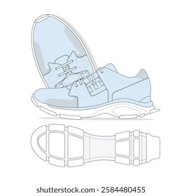 Orthopaedic sneakers vector template technical design by adobe illustrator.