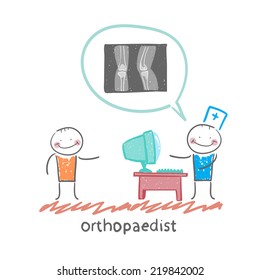 orthopaedist tells the patient about an x-ray