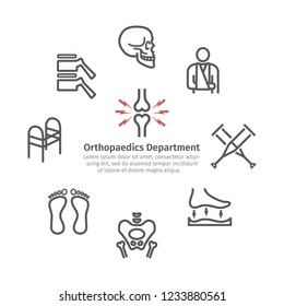 Orthopedic Center round banner. Clinic line icons. Vector signs.