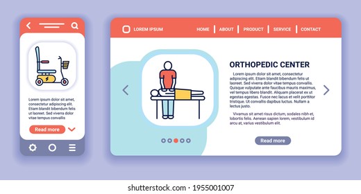 Orthopedic center web banner and mobile app kit. Health care. Outline vector illustration