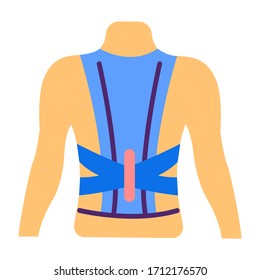 Orthopedic corset flat color icon. Posture corrector. Kyphosis, lordosis, scoliosis treatment. Sign for web page, mobile app, button, logo. Vector isolated button.