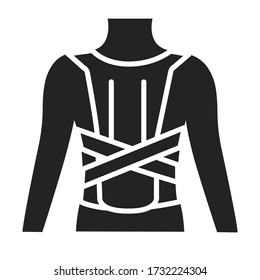 Orthopedic corset glyph black icon. Posture corrector. Isolated vector element. 