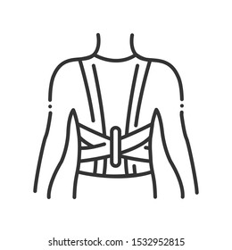 Orthopedic corset line black icon. Posture corrector. Kyphosis, lordosis, scoliosis treatment. Sign for web page, mobile app, button, logo. Vector isolated button. Editable stroke.