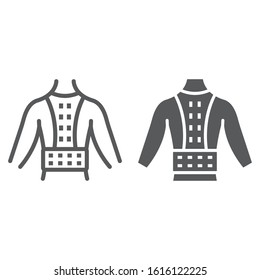 Orthopedic corset line and glyph icon, orthopedic and medical, posture correction brace sign, vector graphics, a linear pattern on a white background, eps 10.