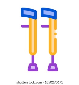 Orthopedic Crutch Medical Equipment Vector Icon Thin Line. Orthopedic And Trauma Rehabilitation, Belt And Walkers Concept Linear Pictogram. Medical Rehab Goods Illustration
