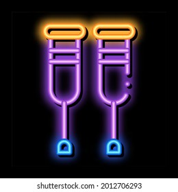 Orthopedic Crutches Walking Equipment neon light sign vector. Glowing bright icon transparent symbol illustration