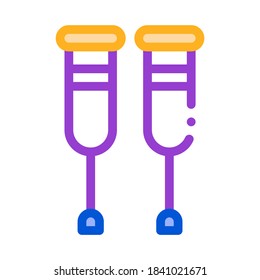 Orthopedic Crutches Walking Equipment Vector Icon Thin Line. Orthopedic And Trauma Rehabilitation, Belt And Walkers Concept Linear Pictogram. Medical Rehab Goods Illustration
