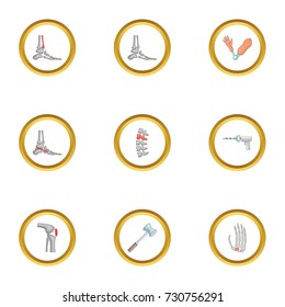 Orthopedic disease icons set. Cartoon style set of 9 orthopedic disease vector icons for web design