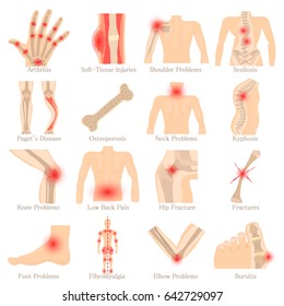 Orthopedic diseases icons set. Cartoon illustration of 16 orthopedic diseases devices vector icons for web