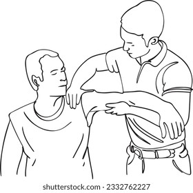 Orthopedic Doctor Treating Shoulder Pain Cartoon Vector Illustration, Physiotherapy for Shoulder Pain, Illustration of Orthopedic Treatment for Shoulder Pain