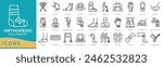 Orthopedic Equipment icon set. Crutches, Knee Brace, Ankle Support, Back Brace, Orthopedic Boot, Mobility Aid, Spinal Support, Wrist Splint, Cervical Collar, Elbow Brace